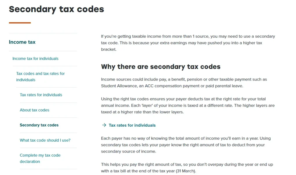 Secondary tax codes